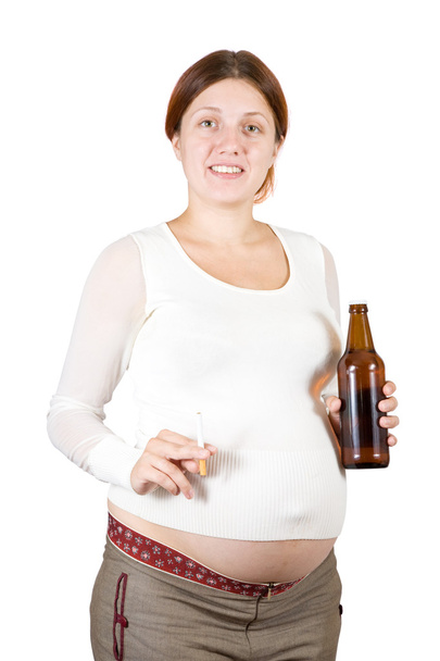 Harmful addiction during pregnancy. Isolated over white background - Photo, image