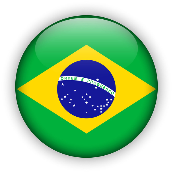 Brazília jelző fényes gombra. foci világ - Vektor, kép