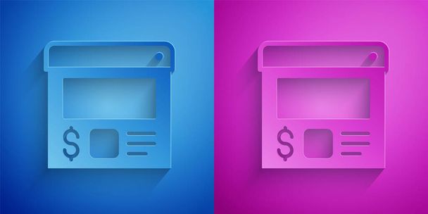 Paper cut Online ordering and food delivery icon isolated on blue and purple background. Paper art style. Vector - Vettoriali, immagini