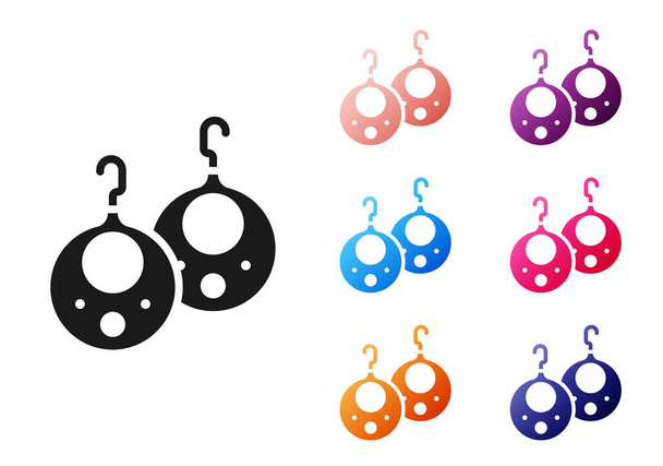 Black Earrings icon isolated on white background. Jewelry accessories. Set icons colorful. Vector - Vector, Image