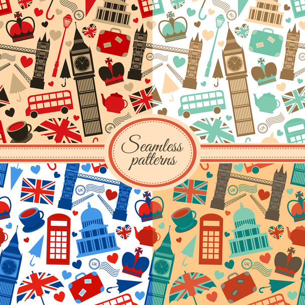 Collection of seamless patterns with London - ベクター画像