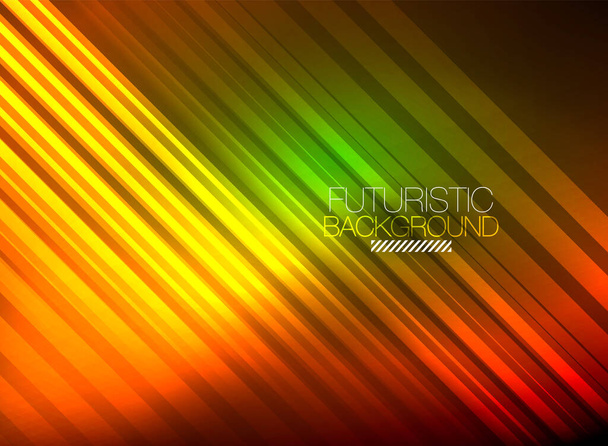 Color de neón brillante techno fondo abstracto, brillantes líneas de neón brillantes en el fondo oscuro - Vector, imagen
