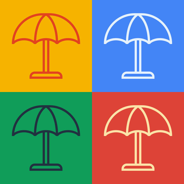 Pop art line Sun protective umbrella for beach icon isolated on color background. Large parasol for outdoor space. Beach umbrella.  Vector. - Vector, Image