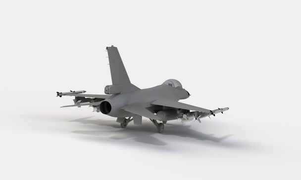Un modelo de un avión de combate f16 despegando de aterrizaje aislado en blanco
 - Foto, imagen