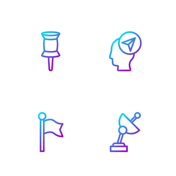 Set line Radar, Location marker, Push pin and with person. Gradient color icons. Vector - Vector, Image
