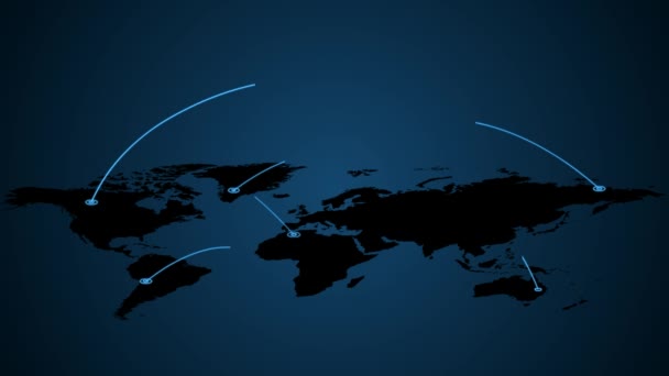 Mapa świata z połączeniami, Globalna koncepcja komunikacji, Technologia cyfrowa, tło podróży, 4k Video. - Materiał filmowy, wideo