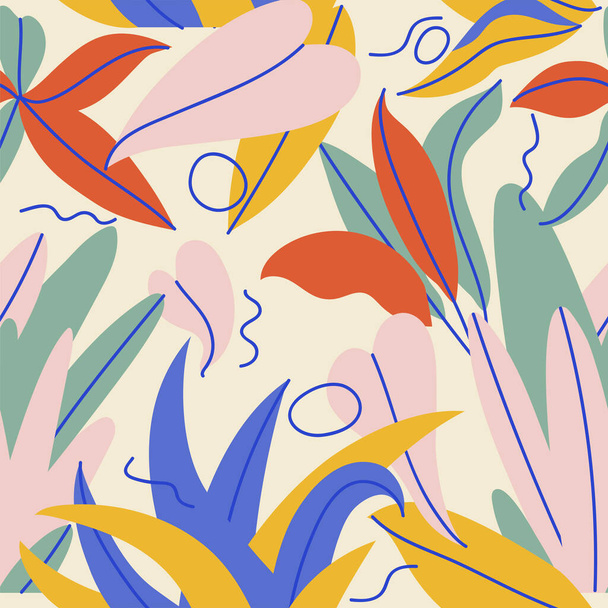 Vector illustration abstract seamless pattern with tropical leaves. Colorful texture - Vecteur, image