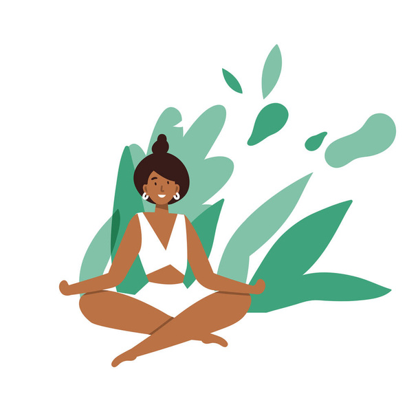 Vector illustration with young woman doing yoga exercising - Вектор,изображение