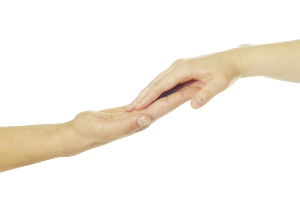 άνδρας και γυναίκα χέρια που απομονώνονται σε λευκό φόντο - Φωτογραφία, εικόνα