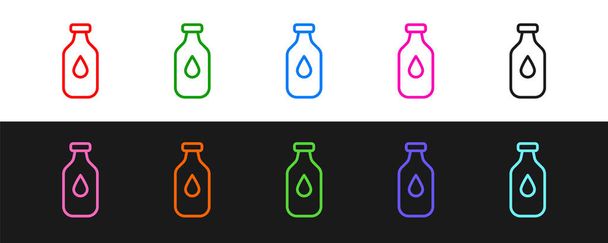 Set line Bottle of water icon isolated on black and white background. Soda aqua drink sign.  Vector. - Vector, Image