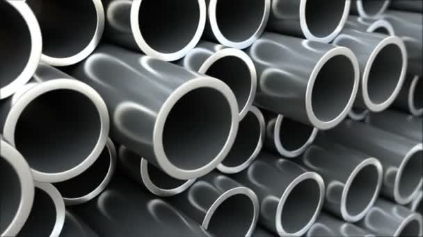 Set close-up di tubi tondi in acciaio di diversi diametri. Animazione industriale 3d - Filmati, video