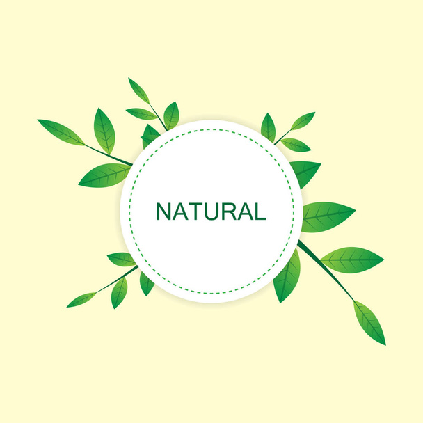 natural frame green foliage vector design concept. white circle frame. yellow background. background templates. - Vector, Image