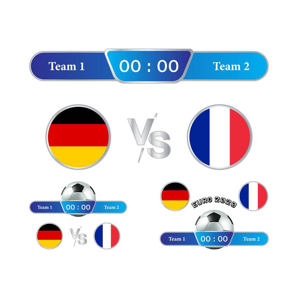 Ποδόσφαιρο παιχνίδι κομψό πίνακα αποτελεσμάτων. Στρογγυλές μορφές και μπλε χρώμα συλλογής κατώτερων τρίτων. Σπορ όπως ποδόσφαιρο ή ποδόσφαιρο. Γαλλία VS Γερμανία διανυσματική απεικόνιση πίνακα αποτελεσμάτων χαμηλότερα τρίτα. - Διάνυσμα, εικόνα
