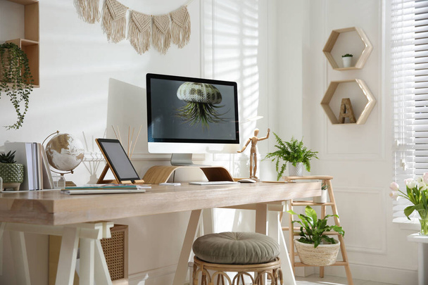 Stylish home office interior with comfortable workplace - Foto, Imagem
