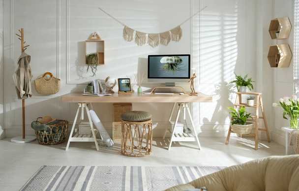 Stylish home office interior with comfortable workplace - Φωτογραφία, εικόνα