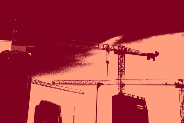 Stadtansichten in Rot, Duoton-Konzept Hintergrund   - Foto, Bild