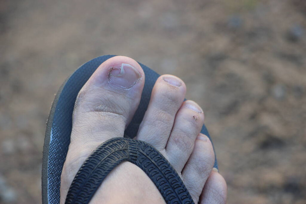 close up view of feet in flop flops on the beach - 写真・画像