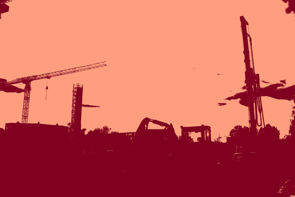 Stadtansichten in Rot, Duoton-Konzept Hintergrund   - Foto, Bild