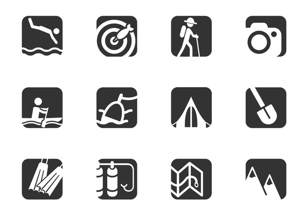 Ensemble d'icônes de loisirs actifs et de camping pour la conception de l'interface utilisateur - Vecteur, image