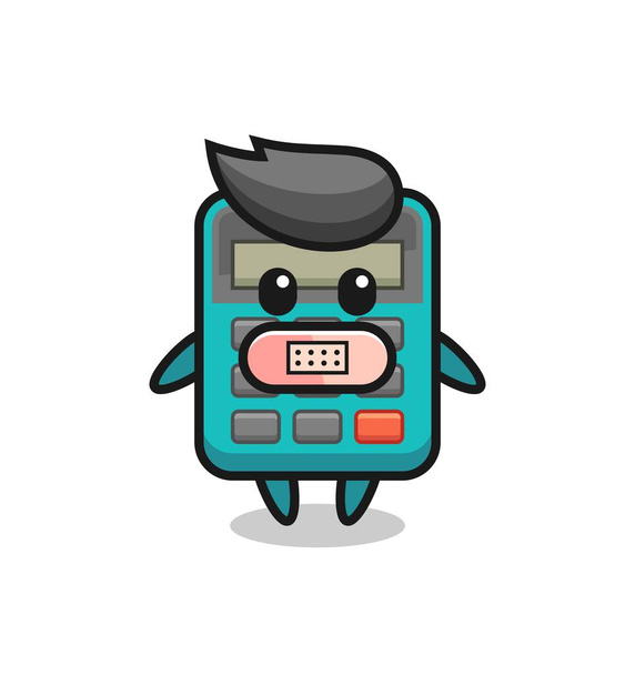Dibujos animados Ilustración de la calculadora con cinta en la boca, diseño de estilo lindo para la camiseta, pegatina, elemento de logotipo - Vector, Imagen