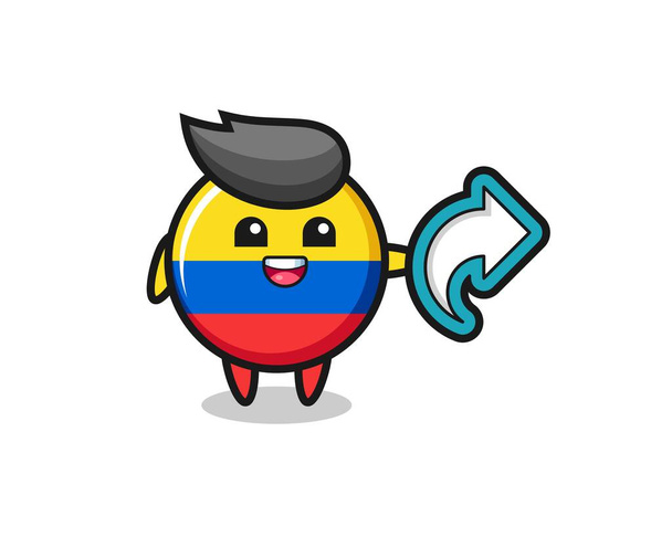 niedlich kolumbien flagge abzeichen halten social media share symbol, niedlich style design für t-shirt, aufkleber, logo-element - Vektor, Bild