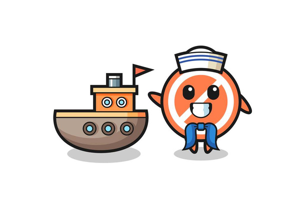Character mascot of stop sign as a sailor man , cute style design for t shirt, sticker, logo element - Vector, Image