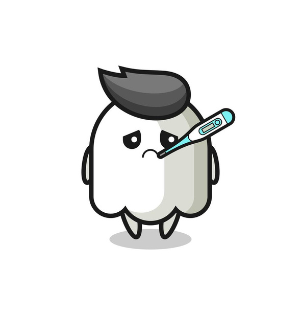 ghost mascot character with fever condition , cute style design for t shirt, sticker, logo element - Vector, Image