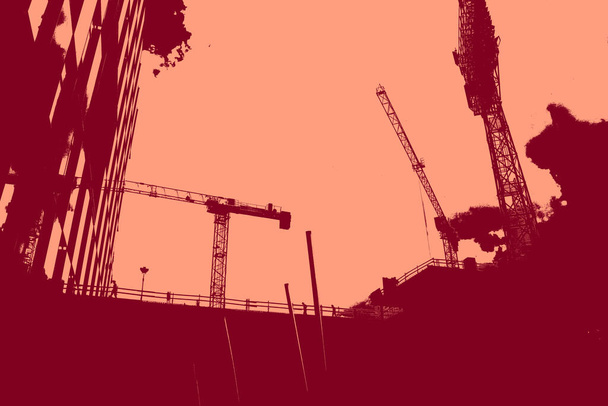 θέα στο αστικό τοπίο σε κόκκινο, duotone concept background   - Φωτογραφία, εικόνα