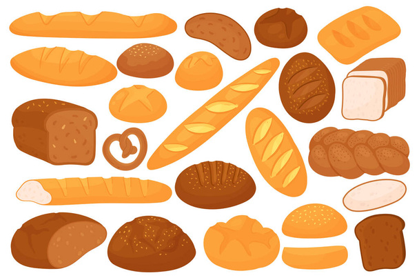 Brood voedsel set, bakkerij productie, rogge tarwe en volkoren brood product collectie - Vector, afbeelding