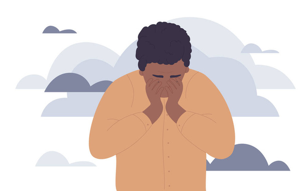 Upset unhappy man with mental health problems, depressed person standing alone to cry - Vector, Image