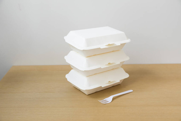 Many Food containers box on wood table. Food delivery service. - Photo, image