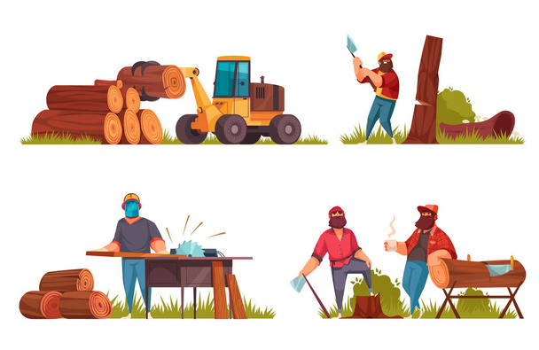 Lumberjack Trabalho Cartoon Composições - Vetor, Imagem