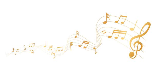 gold vector sheet music - musical notes melody on transparent background - Wektor, obraz