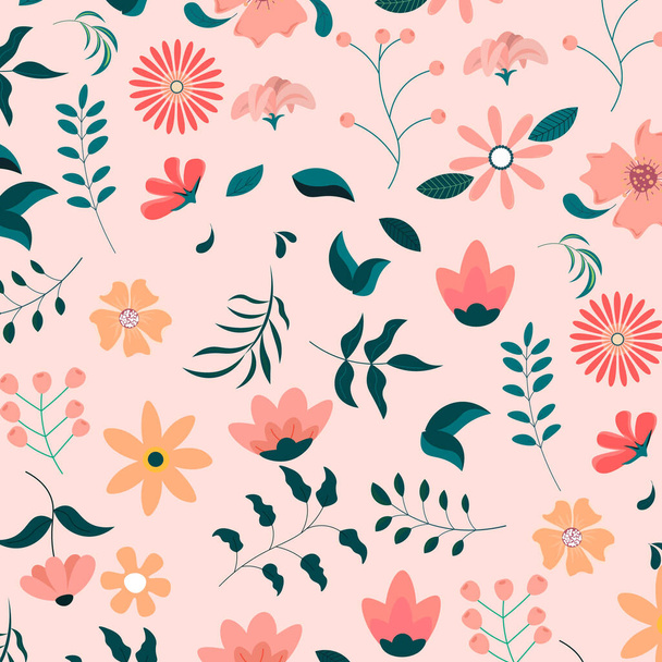 Abstract flat hand draw floral pattern background. Vector illustration. - Vector, Image