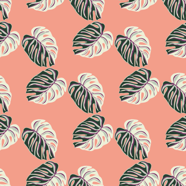 Decorative seamless patttern with abstract monstera leaf elements. Pink background. Hand drawn style. Stock illustration. Vector design for textile, fabric, giftwrap, wallpapers. - Вектор,изображение