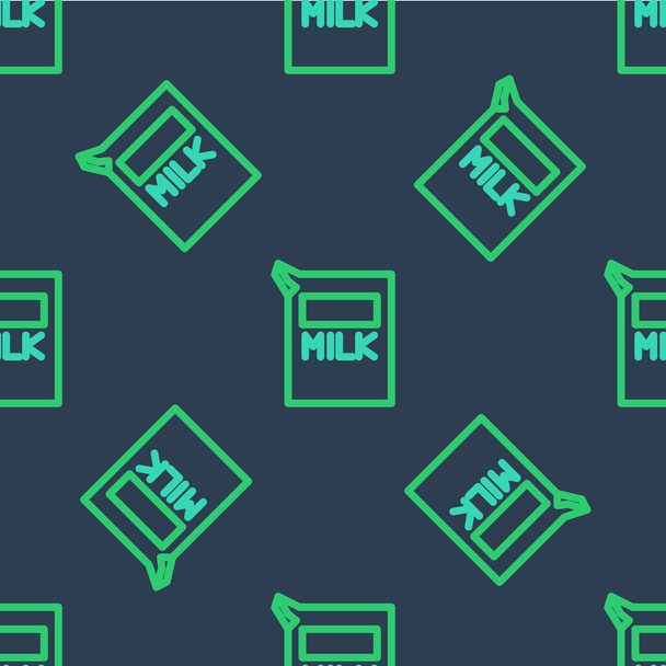 Бумажный пакет для иконки молока изолированный бесшовный рисунок на синем фоне. Вывеска с молочным пакетом. Вектор - Вектор,изображение