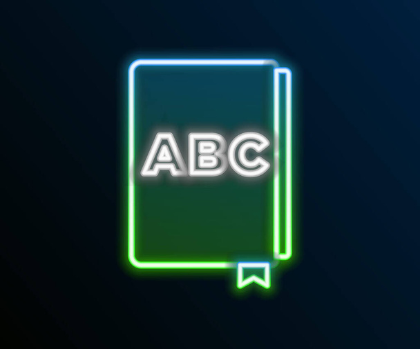 Parlayan neon hattı ABC kitap simgesi siyah arkaplanda izole edildi. Sözlük kitabı işareti. Alfabe kitabı simgesi. Renkli taslak konsepti. Vektör - Vektör, Görsel