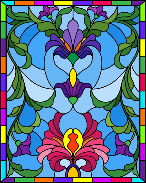 Illustration in the stained glass style with an abstract flower arrangement on a light yellow background, vertical image - Vector, Image