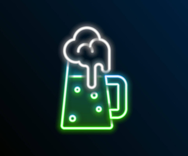 Glowing neon line Wooden beer mug icon isolated on black background. Colorful outline concept. Vector - Vector, Image