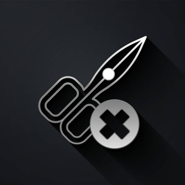 Silver No scissors icon isolated on black background. Long shadow style. Vector - Vector, Image