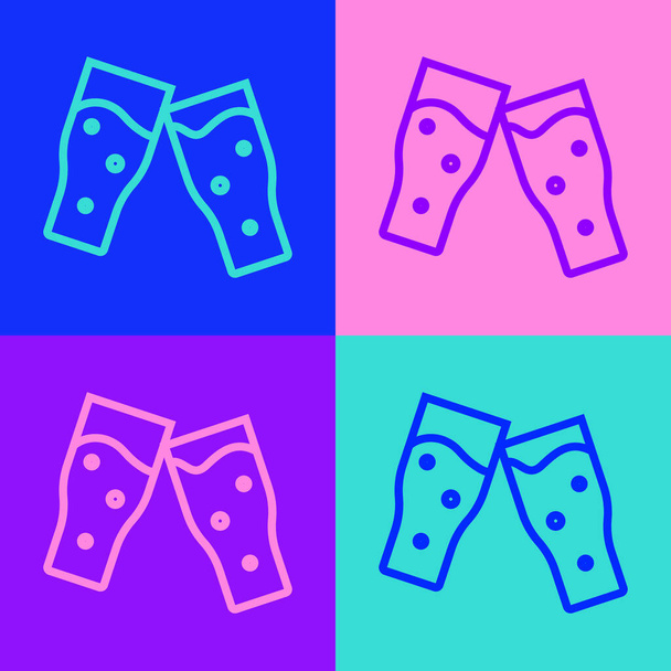 Линия поп-арта Стакан пивной иконки изолирован на цветном фоне. Вектор - Вектор,изображение