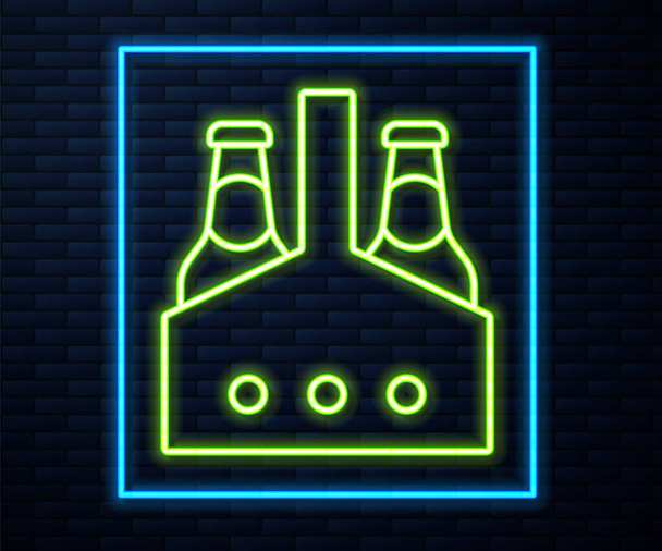 Ligne lumineuse néon Pack de bouteilles de bière icône isolée sur fond de mur de briques. Panneau de caisse de bière Case. Vecteur - Vecteur, image