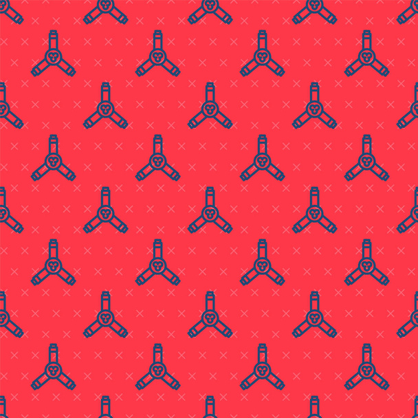 Línea azul Skateboard Y-tool icono aislado patrón sin costura sobre fondo rojo. Vector - Vector, imagen