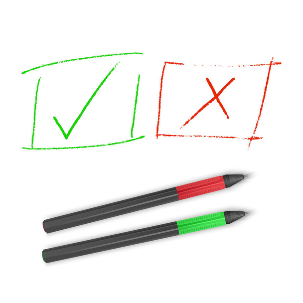 Markeringen controleren, markeren en kruis markeren, markeren van de checklist logo, afwijzen en accepteren merk Groen teken en rood kruis - Vector, afbeelding