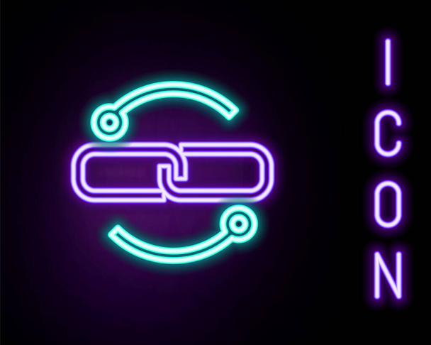Linea al neon incandescente icona della linea di collegamento a catena isolata su sfondo nero. Collegamento singolo. Concetto di contorno colorato. Vettore - Vettoriali, immagini