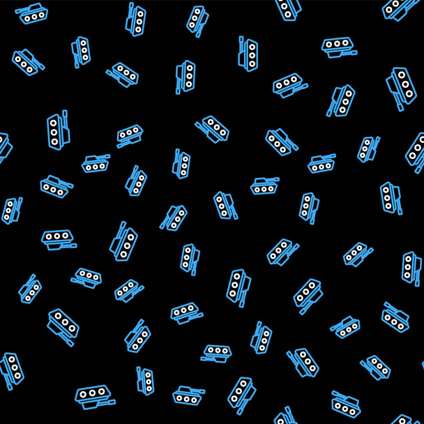 Line Military tank icon isolated seamless pattern on black background.  Vector - Vector, Image