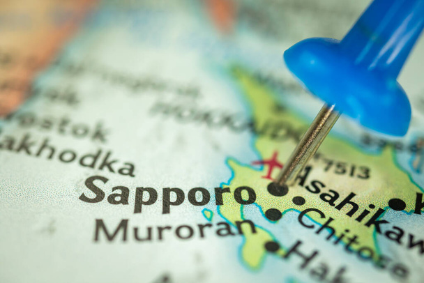 Місце розташування Саппоро на острові Хоккайдо в Японії, карта подорожей з точками призначення, концепція подорожі в Азії - Фото, зображення