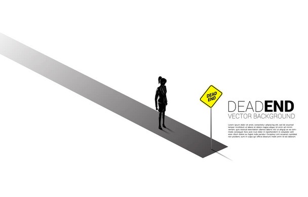Silhouette businesswoman standing with dead end signage . Concept of wrong decision in business or end of career path. - Vector, Image