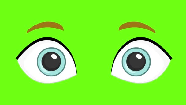 Loop animatie van knipperende blauwe ogen met een groene chroma achtergrond - Video
