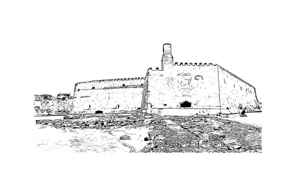 Print Building view with landmark of Heraklion a város Görögországban. Kézzel rajzolt vázlat illusztráció vektorban. - Vektor, kép